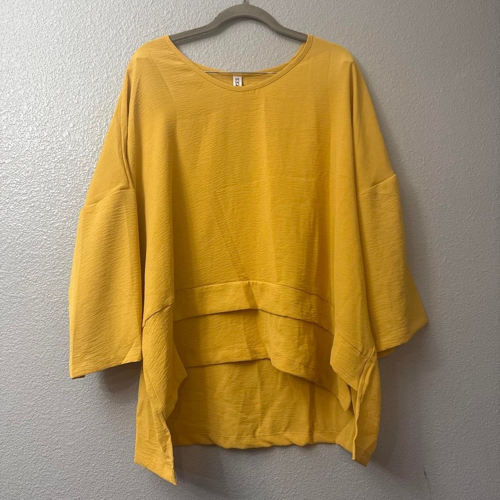 UOOZEE Women's Golden Yellow High Low Asymmetrical Short Sleeve Blouse